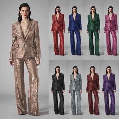 Fashion Women's Suit Shiny Sequin Mother of the Bride Guest Evening Party Prom