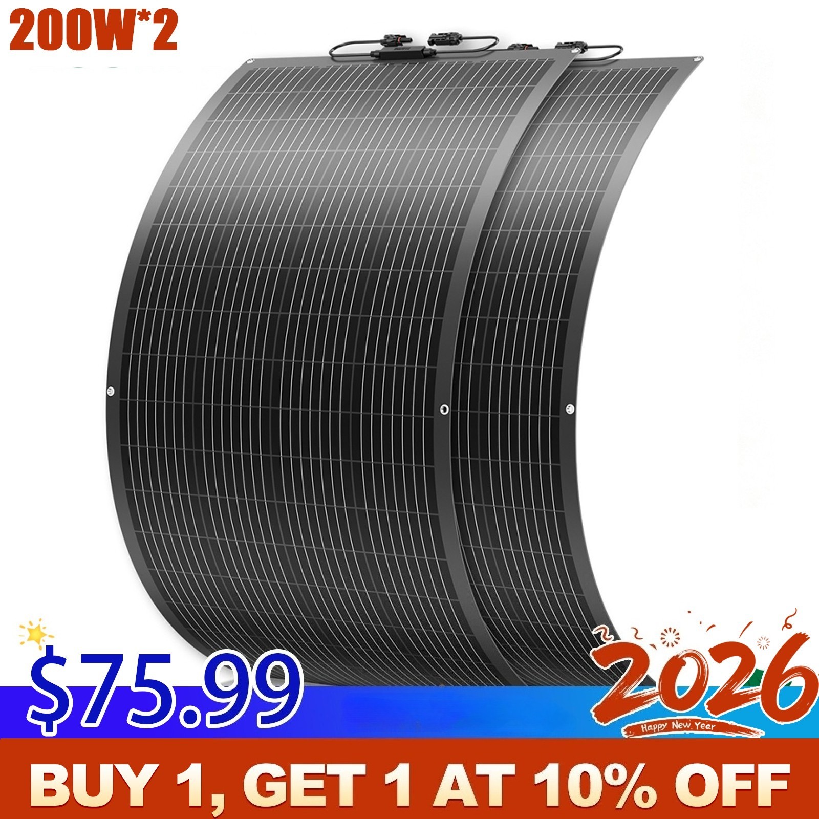 400W Mono Flexible Solar Panel 12V Power Charge Camping Home RV Battery Higher