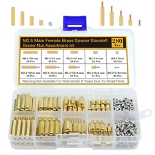 280Pcs M2.5 Motherboard Standoffs Screws Nuts Kit, Hex M2.5, Gold and Silver