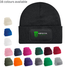 Cuffed Knit Beanie with Monster Enrgy Patch Soft Touch Acrylic Winter Hat Brand