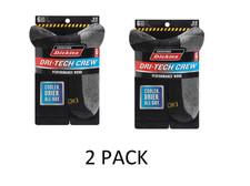 2 PACK Genuine Dickies Mens Dritech Crew Socks Moisture Control Black Size 6-12