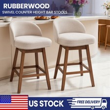 26" Swivel Counter Height Bar Stools Set of 2/4, Linen Padded Wood Leg Barstools