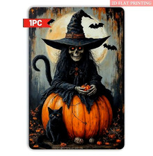 Metal Sign WITCH  BLACK CAT 12" Wall Decoration Halloween NEW