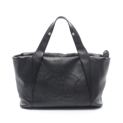 Chanel Coco Mark Tote Bag Black Leather #RCB6999