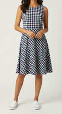Talbots Women's Sleeveless Navy Gingham Plaid Fit & Flare midi Dress size 12