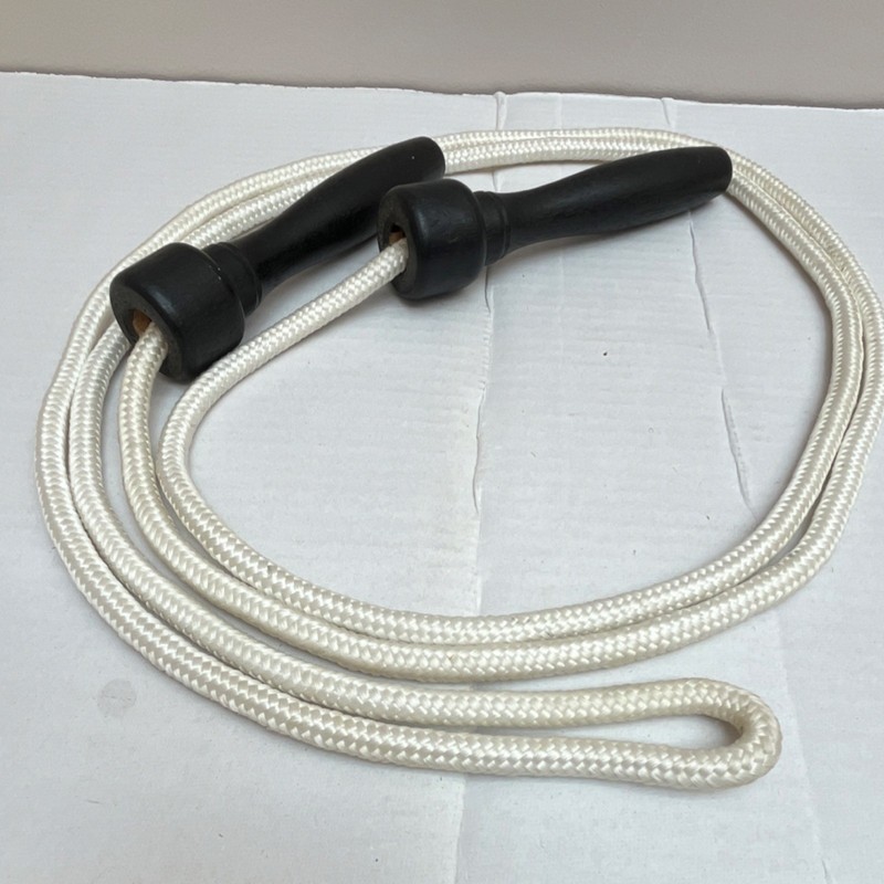 White Nylon Jump Rope with Black Wooden Handles for Gym & Training