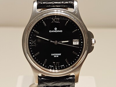 RETRO BEAUTIFUL ELEGANT ST.STEEL SWISS MEN'S QUARTZ WATCH ''CANDINO'' SAPPHIRE 50m