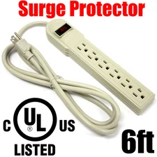 6FT 6 Outlet 1875W Surge Protector 90J Power Strip UL Listed 15A 60hz Wall Plug