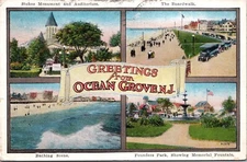Postcard Ocean Grove, NJ Stokes Monument Auditorium Founders Park Boardwalk