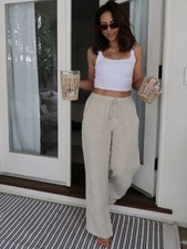 Athleta PL Petite Large Retreat Wide Leg High Rise Linen Pant Undyed NEW 851038
