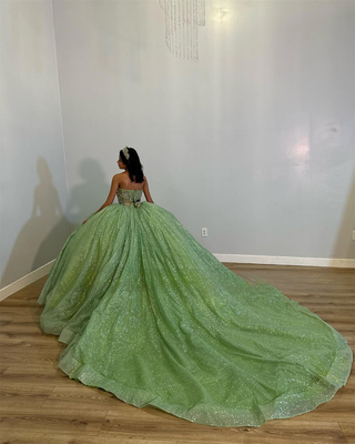 shiny green prom dress Shiny Sequins V Neck Mermaid Green Long Prom Dress, High Slit Green Formal  Dress, Green Sequins Evening Dress main image 0