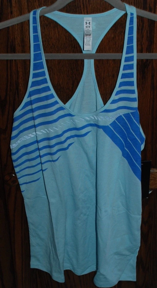 Camiseta sin mangas Under Armour HeatGear azul gráfica acelerada nueva con etiquetas para mujer Foto 4 de 4