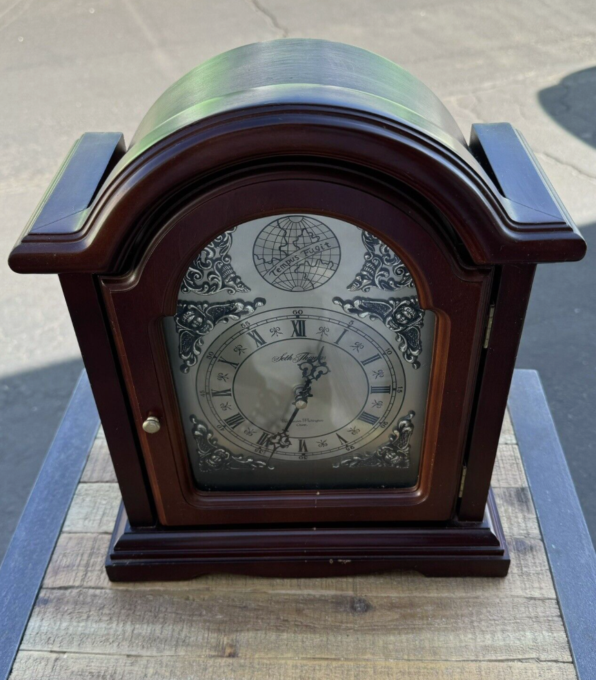 SETH THOMAS MANTLE CLOCK CHIME DOOR TEMPUS FUGIT. TESTED AND WORKS