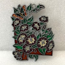 Vintage Sun Catcher Window Stained Glass Butterfly Flowers Floral Kitchen MCM