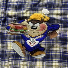 Taz Flannel Pajamas Shirt Unisex MED LG Plaid Warner Brothers Store Gown VTG