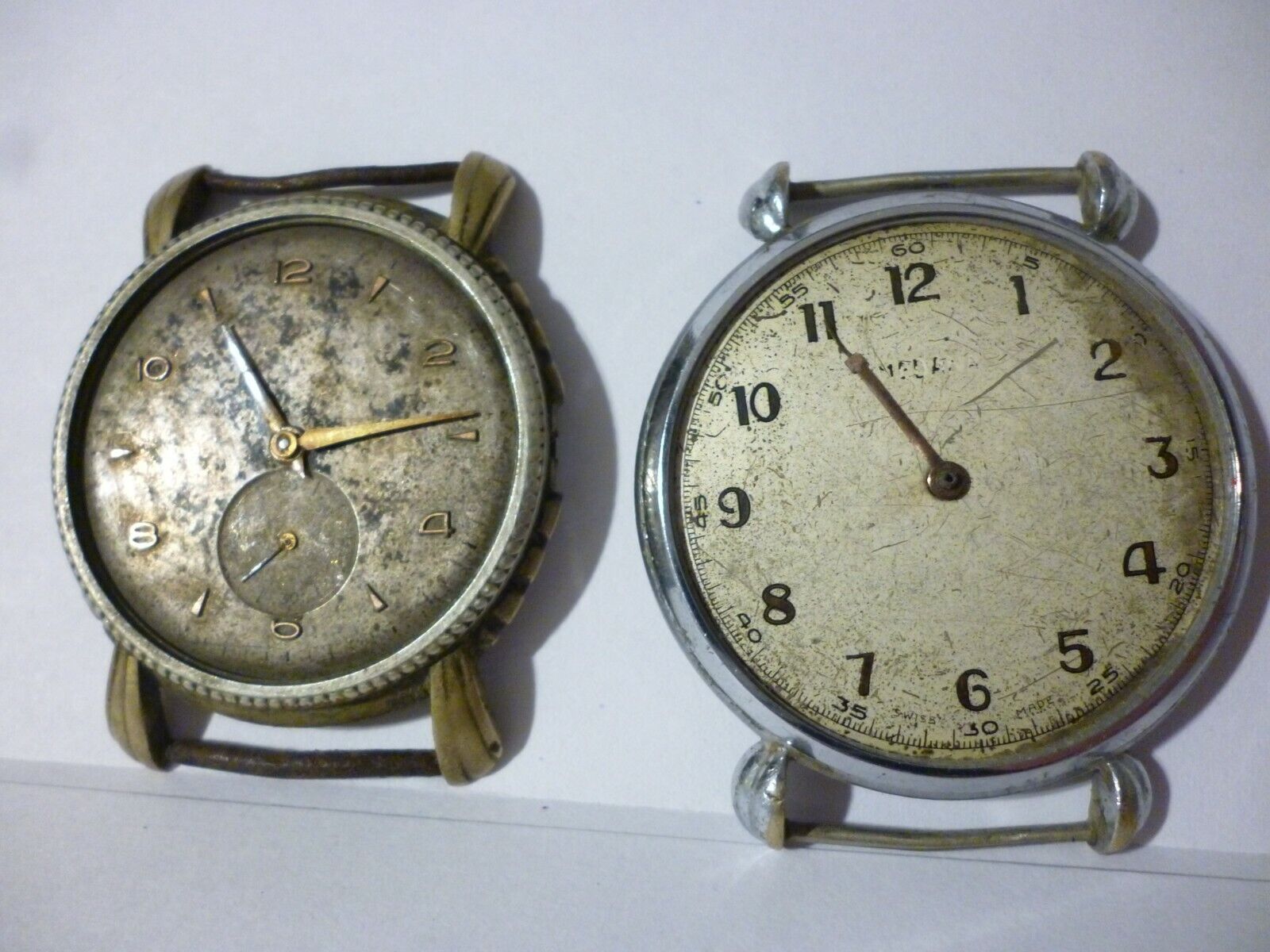 Lot x2 Vintage Wristwatches Exacto and Medana Fancy Lugs Big Diameter Swiss Made