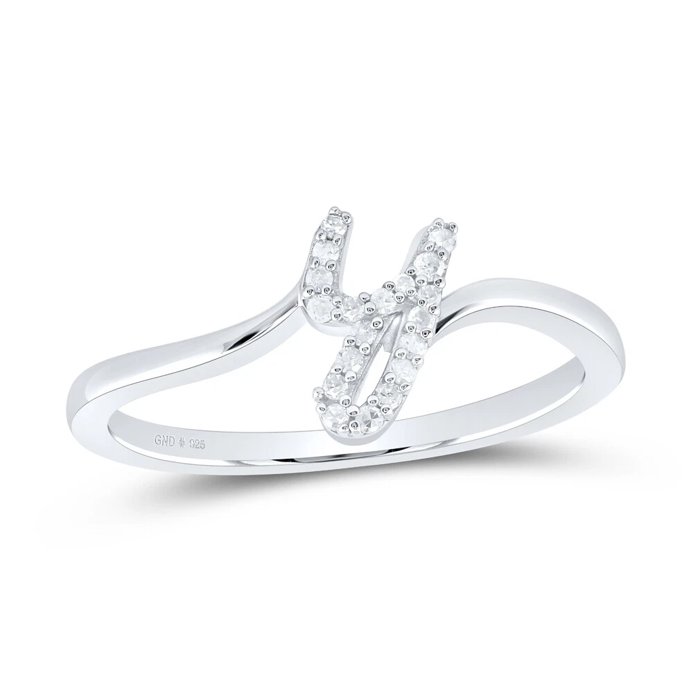 Letter X Initial Diamond Ring Cursive Script .925 Silver Small X 1 8 Cttw
