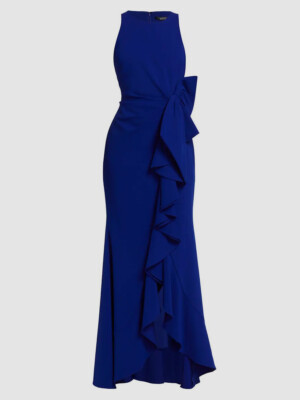 $796 Badgley Mischka Womens Blue Sleeveless Ruffled Gown W/ Bow Dress Size  6 195230485724| eBay