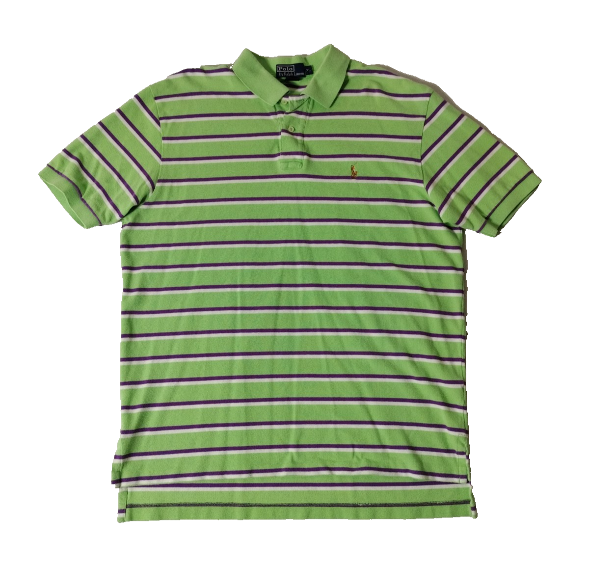 Polo Ralph Lauren verde viola a righe polo carne pony classica uomo XL camicia