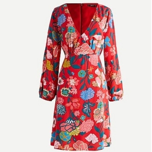 J.Crew womens dress size 2 red floral v 