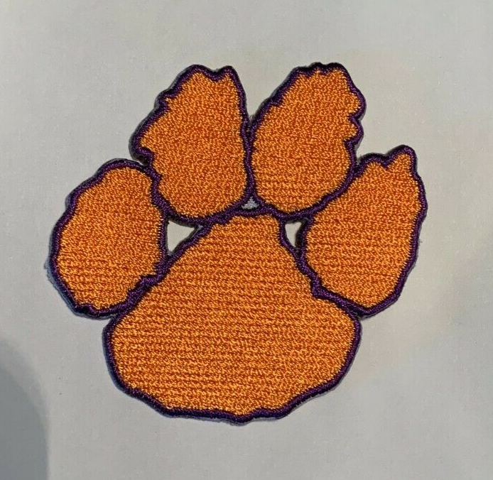 Clemson Tigers Iron-On Patch – 2.5" College Paw Logo – Orange, White & Purple