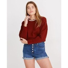 Madewell Womens 25 Blue Medium Wash Button Fly High Rise Denim Shorts Pockets