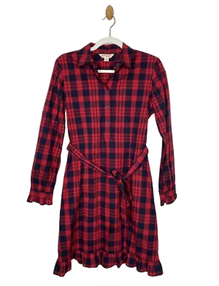 Brooks Brothers Red Fleece Tartan Plaid Shirt Dress Sz 2 Ruffle