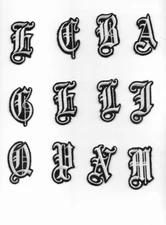 1" Old English Embroidered White Patch Pick Letters Iron On or Sew On 