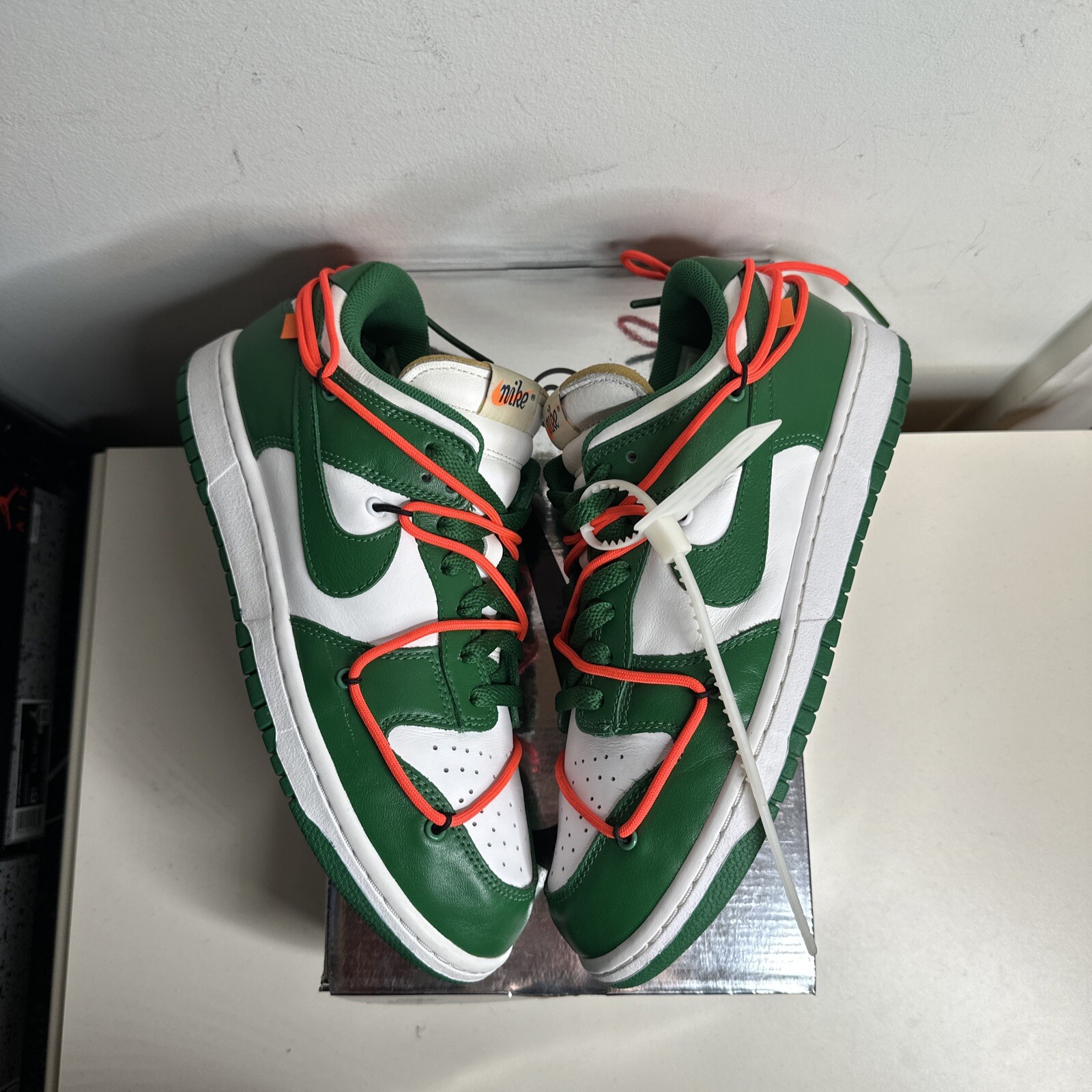 OFF WHITE X NIKE Taglia 9 Nike Dunk Low x OFF WHITE verde pino 2019 INDOSSATE DUE VOLTE con scatola originale