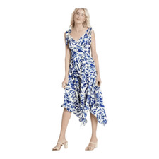 Alexis Target Women’s Blue White Floral Asymmetrical Hem Midi Dress Small NWT