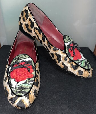 Kate Spade Devi Needlepoint Loafer Textile Leopard Print Slip On Bow Women's 7 B