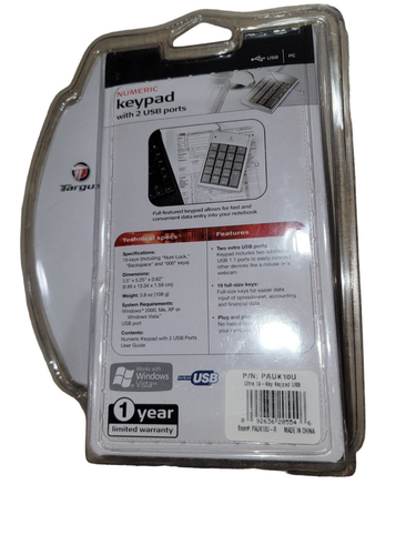Targus Numeric Keypad with 2 USB ports for PC Silver Gray New - Picture 10 of 10