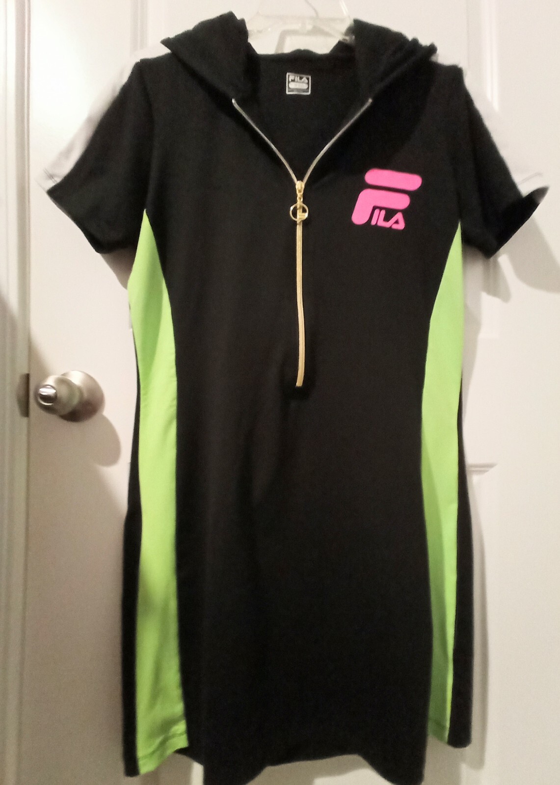 Abito da ginnastica con cappuccio Fila Colorblock nero bianco verde taglia grande molto bello LEGGERE