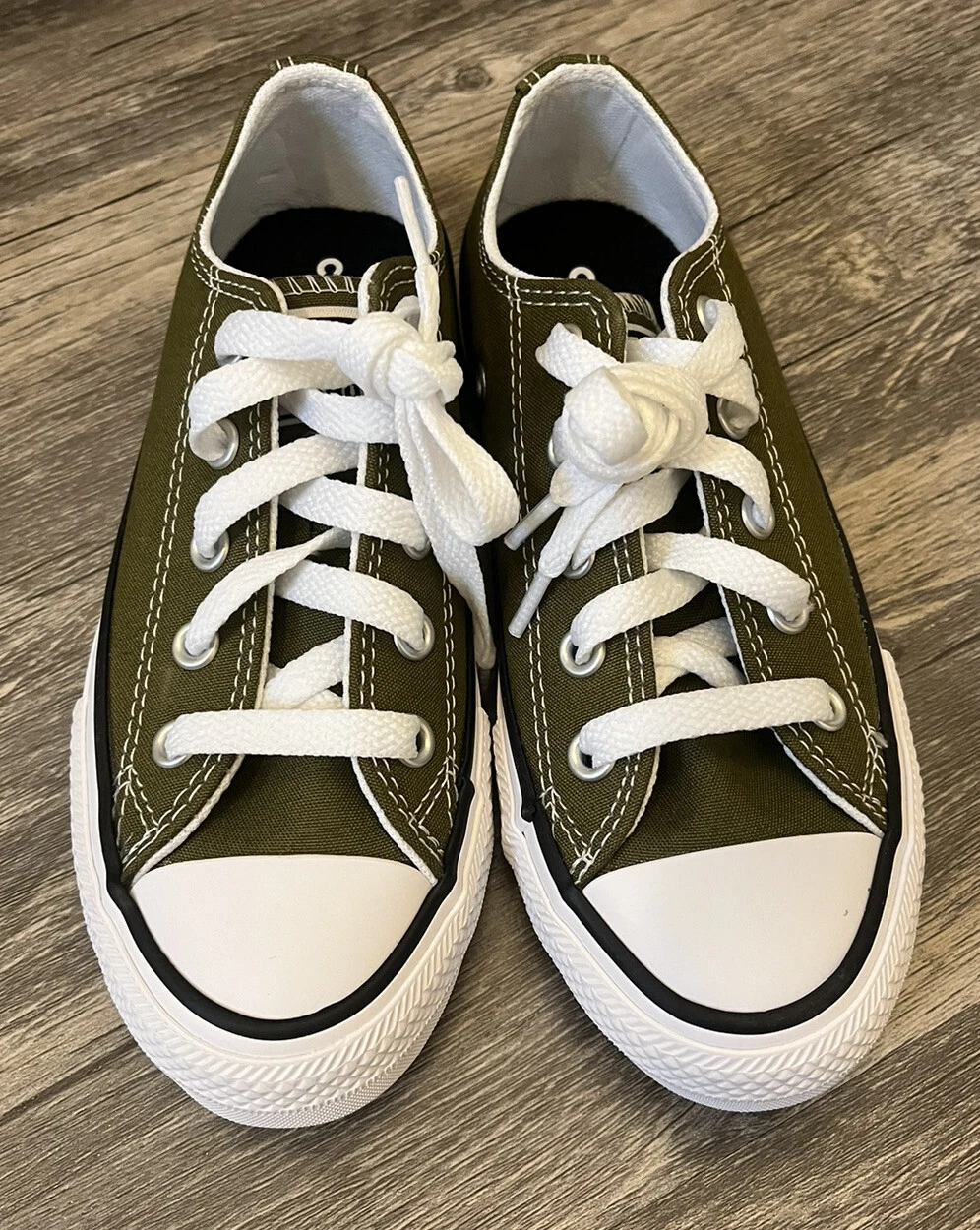 CONVERSE Scarpa bassa Chuck Taylor All Star bambino muschio scuro bianco nero taglia 12C NUOVA