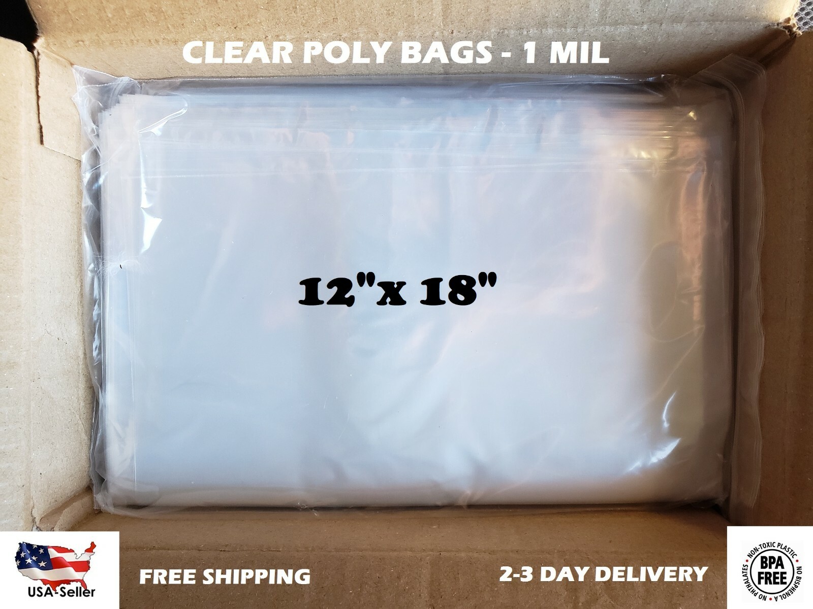 12x18" Clear Poly Bags Lay-Flat Open Top End 1-Mil ml Case LDPE Plastic T-Shirt