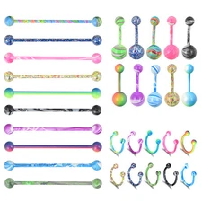 10pcs Colorful Steel Industrial Barbell Nose Belly Button Rings Piercing 14G/16G