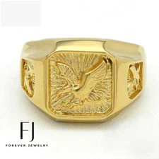 Men's Stainless Steel EAGLE Ring Size: 8.9 10 11 12 13 Gold plated Box