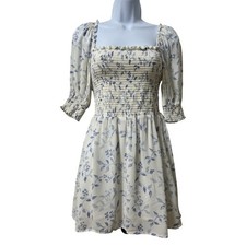 Reformation Elle Smocked Floral Puff Sleeve Mini Dress Size 6 Laurel Cottagecore