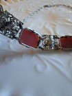 Art Deco Victorian Style Carnelian Marcasite Silver Panel Choker Necklace VTG  — photo 8
