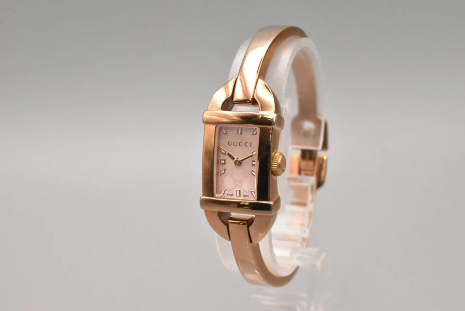  [N COMO NUEVO] GUCCI 6800L Bambú Cuadrado Brazalete Reloj Qz16mm Para Mujer Esfera Rosa JAPÓN Foto 2 de 4