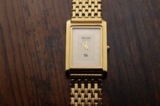 Seiko Slim Quartz Men White Dial Gold Strap Dress Vintage Watch