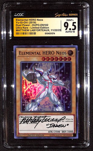 CGC MINT+ 9.5 Auto 10 Signed Matthew Labyoteaux Elemental HERO Neos DUPO-EN102