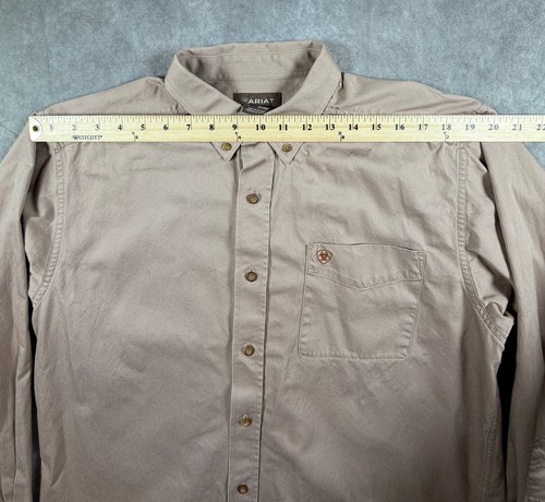 Ariat Mens Button Down Shirt 100% Cotton Twill Brown Long Sleeve L - Picture 7 of 9