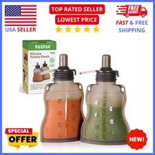 Haakaa Baby Food Pouches 4oz 2-Pack – Reusable Washable Freezer-Safe Storage