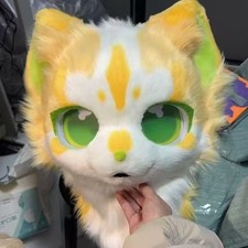 Fursuit Long haired Dog Fox Mascot Party Halloween Fur Cosplay head 