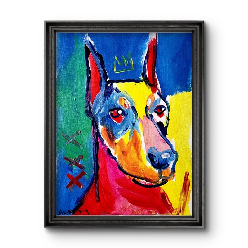 Original Abstract Dog Painting Canvas Neo Expressionist Fine Art Decor 9x12