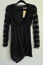 Reverse Black Lace Sleeve Asymmetrical Mini Dress Women’s Size S NWT