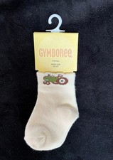 NWT Vtg Gymboree Petting Zoo green tractor ivory socks 3-6 months fit shoe 02
