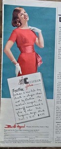 1959 Best's Apparel Women's Teena Paige Red Chatham Fabrics Dress Vintage  Ad 
