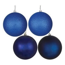 Vickerman 12" Plastic Ball Ornament in Midnight Blue (Set of 4)